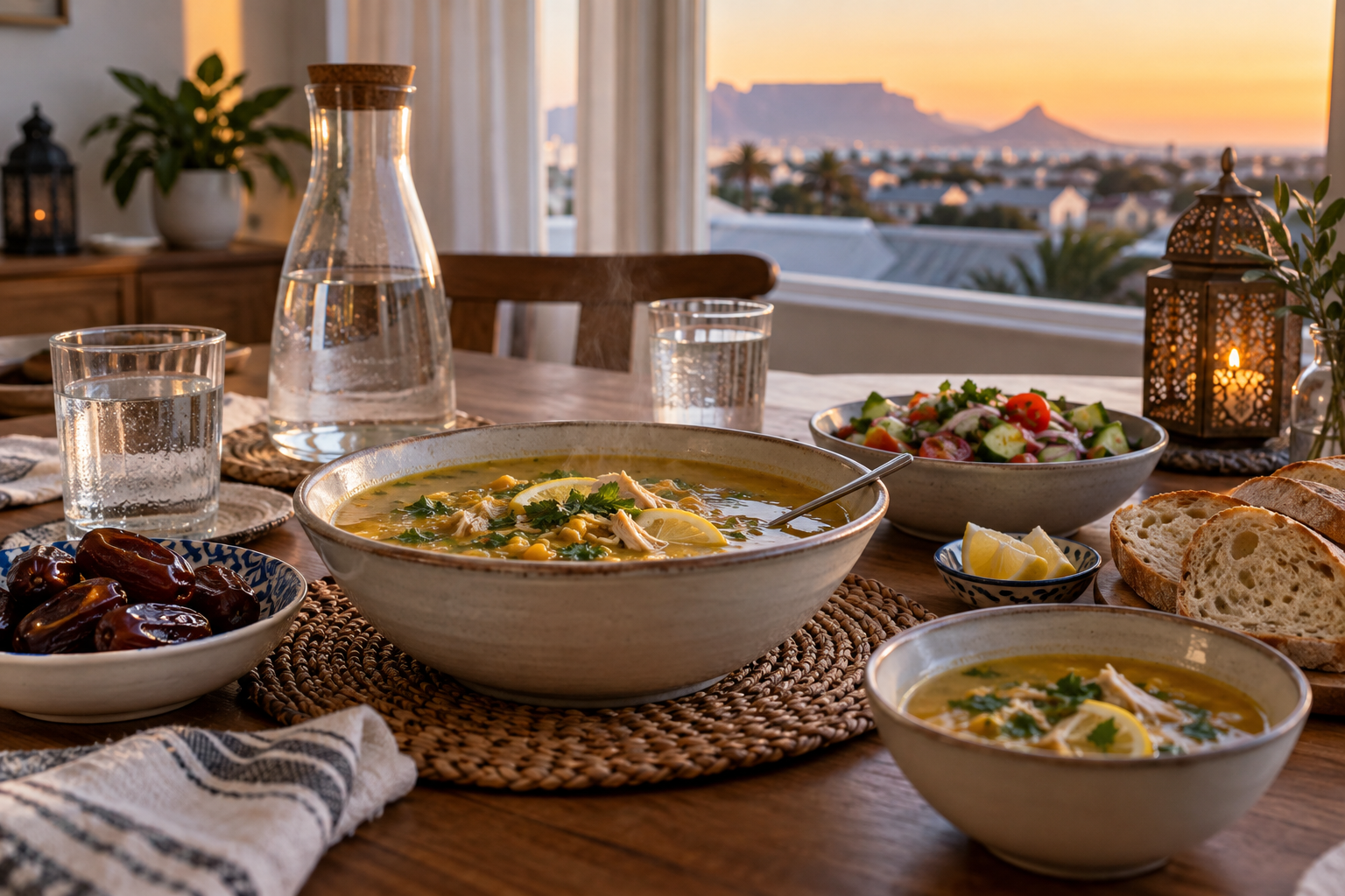 A balanced Cape Town boeka table at sunset