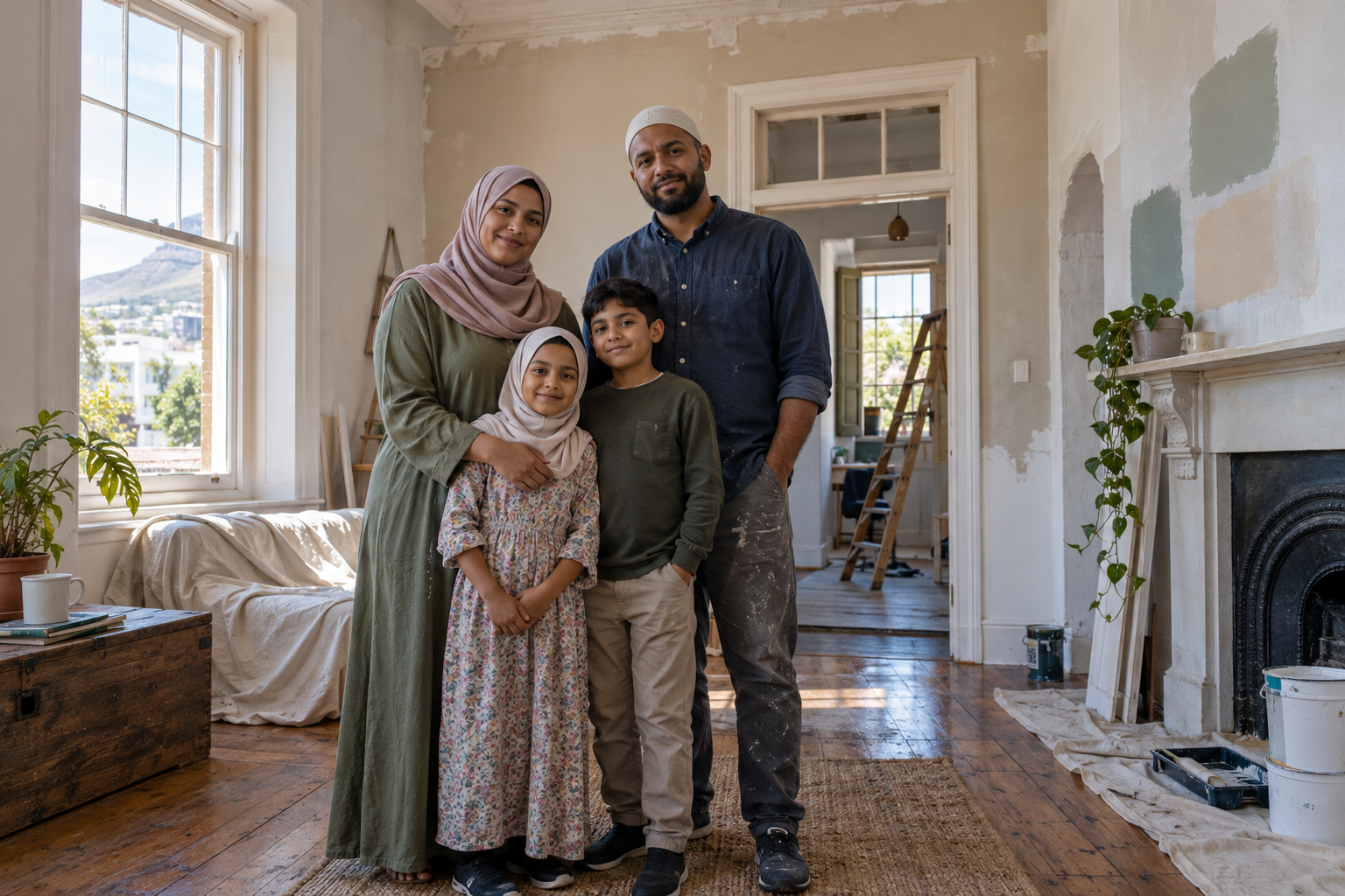 A family inside the modest inherited home they are restoring