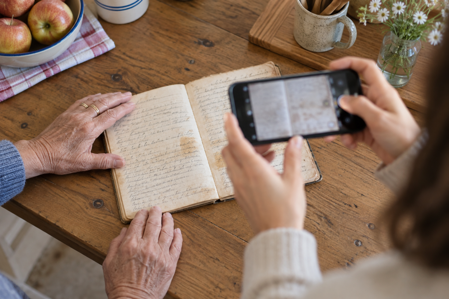 An old recipe page being photographed for preservation