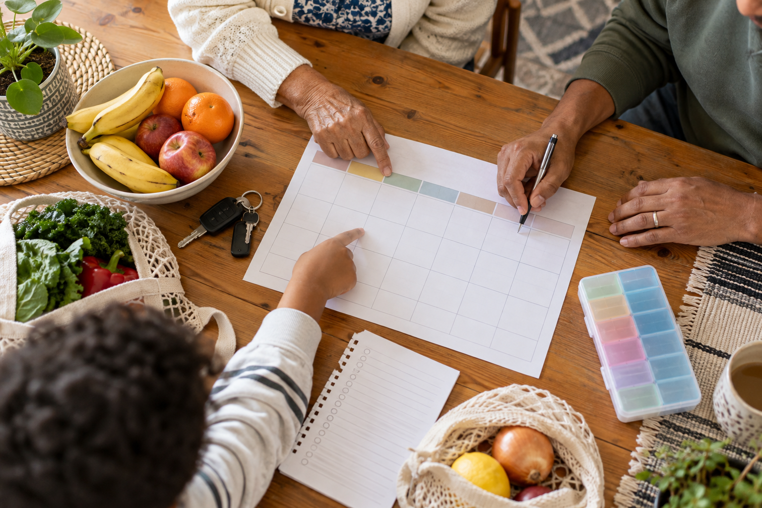 A shared calendar bringing transport and household tasks together